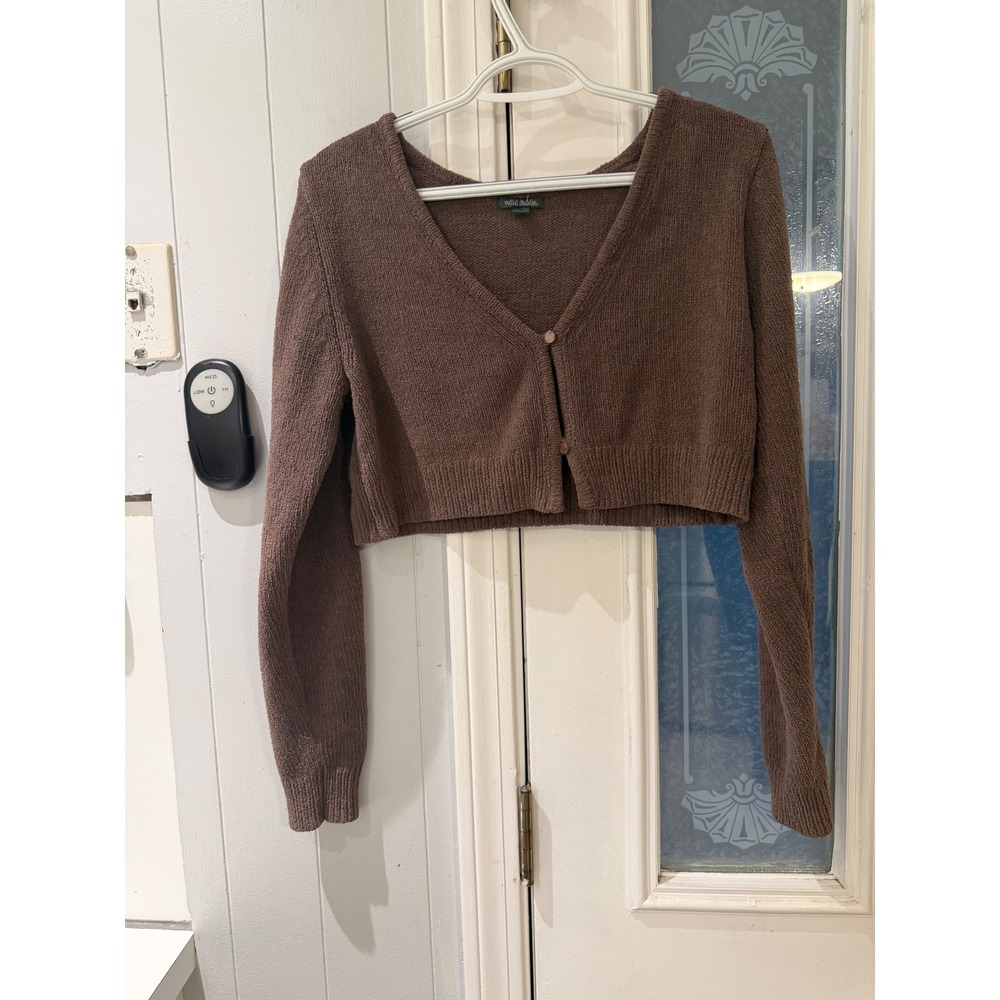 Wild Fable Brown Cropped Cardigan V-Neck Knit Sweater XL